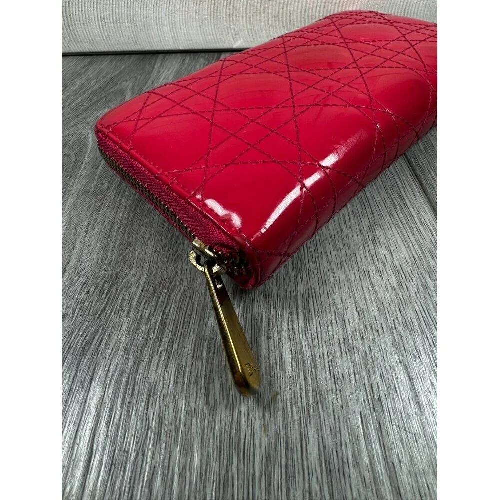 Lady Dior Passion Pink Patent Cannage Calfskin Continental Zip Around Wallet